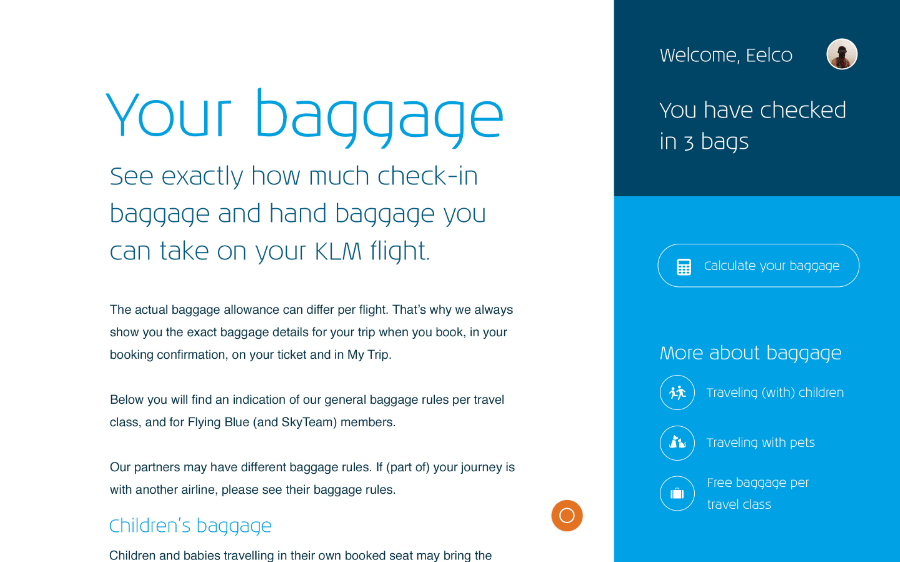KLM utility website design - article